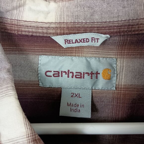 Carhartt Relaxed Fit Plaid Shirt 2XL Brown Short Sleeve Button Front Workwear - Picture 3 of 6